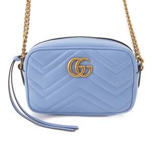 Gucci GG Marmont Quilted Leather Shoulder Camera Bag Blue